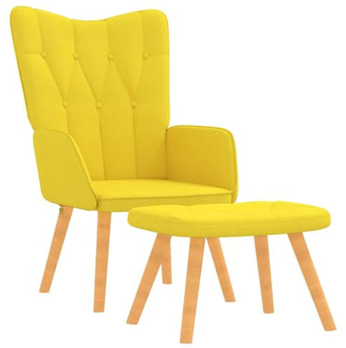 vidaXL Relaxsessel mit Hocker, Sessel mit Stahlrahmen Holzbeinen, Relaxstuhl Polsterstuhl mit Armlehne, Fernsehsessel Polstersessel Wohnzimmer, Modern, Senfgelb Stoff