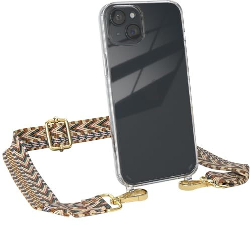 EAZY CASE Handykette - Verstellbares Taschenband kompatibel mit iPhone 15 Plus, Schulterriemen, Handykordel mit Silikon Hülle, Umhängetasche, Braun Gold