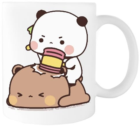 Suzetee Pareja De Osos Panda Y Brownie Vaso Para Beber Ceraminc Taza Blanca