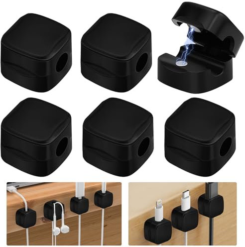 MININUSI 6 PCS Organizador de Cables, Sujeta Cables Adhesivo, Clips para Cables Autoadhesivos, Organizador Cables Escritorio, Soporte de Cable Magnético, Clips de Cable para Hogar, Coche, Oficina