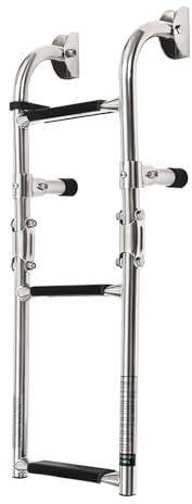 Folding 3Step Boat Ladder, Anti Slip Boat Boarding Ladder,Boat Marine Stainless Steel Pontoon Ladder Polished,Extendable Deck Ladder for Yachts, Speedboats, Fishing boats
