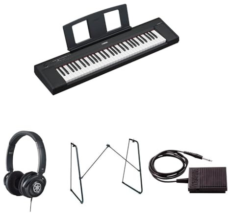 Yamaha NP-15 Piaggero Digital Keyboard with 61 Touch Sensitive Keys bundled with HPH-150 Headphones, L-2C Keyboard Stand, and Sustain Pedal