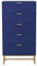 UEV Kommode mit 5 Schubladen Schrank Holz mit Kippsicherung Metallfuß Highboard Sideboard Schmal kommode Beistellschrank für Wohnzimmer Schlafzimmer,Flur 60x34x110cm(Dunkel Blau)