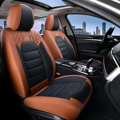 FLORICH Autositzbezüge Vordersitze 2 Stück Universal PKW Sitzbezüge PU-Leder Auto Wasserdichtes Autositzbezug für Limousine, SUV, LKW (Vordersitze, Schwarz&Braun)