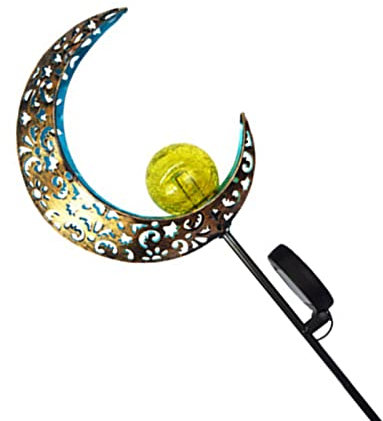 Marhynchus Solarlampe Im Freien, Solar -Rasenlampe Vintage Eisendesign mit Abnehmbarem Glasball Langlebiger Außendekor für den Außenhof (blauer Mond)