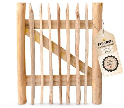 STILTREU Classic Staketenzaun-Tor aus Edelkastanie (Breite 75 cm x Höhe 90 cm)