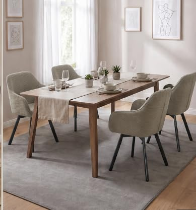 LEWE Esszimmerstühle 4er Set drehbar 360° mit Armlehne, Cord,Hellbraun