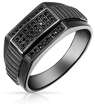 Personalisierter Herrenring mit geometrischem Mikro-Rechteck und schwarzem CZ Zirkonia, Statement-Ring für Männer, .925 Sterling Silber Siegelring, anpassbar.