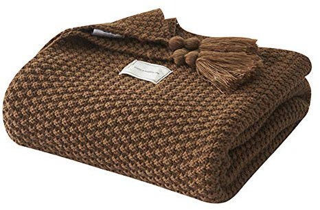 UnvfRg Nordic Handgemachte Strickdecke, modischer Überwurf, für Sofa, Bett und als Zudecke, braun, 130x170cm