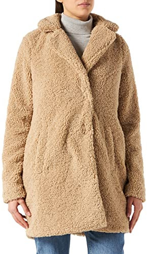 Noisy May Damen Langer Kunstfell Mantel | Warme Teddy Winter Jacke | Lamm Plüsch Parka ohne Kapuze NMGABI, Farben:Beige, Größe:38