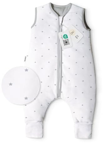 Ehrenkind® Babyschlafsack | Schlafsack mit Füßen 2.5 TOG | Bio-Baumwolle | Ganzjahres Schlafsack Baby Gr. 80 Farbe Weiß mit grauen Sternen | Oeko-Tex | Schlafsack winter und Sommer Schlafsack Kinder