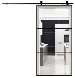 Porta scorrevole in alluminio nero e vetro (Vetro trasparente)