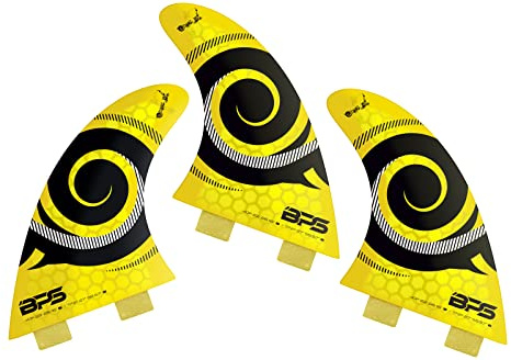 BPS Stealth® Performance Core und Netz Thruster Flossen-Set, 3-teilig, Fiberglas-Surfbrett-Flossen im FCS G5 M5-Stil – Surfflossen (Koru Yellow)