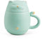 TANG PIN Cute Cat Tea Cup with Infuser Lucky Cat Coffee Mug with Lid Ceramic Mug for Cat Lovers 10.2 OZ Mint Green