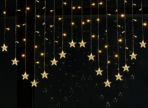 BLOOMWIN Sterne Lichterkette Weihnachten Warmweiß 2x1M, Lichtervorhang Weihnachtsbeleuchtung Fenster, Lichterkette Weihnachtsdeko Fenster Innen, 8 Modi 104 LEDs USB Lichterkettenvorhang