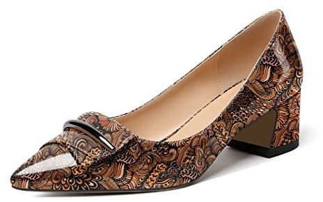 Elashe Damen Blockabsatz Pumps Slip on Pumps Blume Braun EU37
