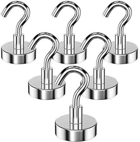 Newaner 6 stück 25MM magnethaken hält 22KG, extra stark magnet haken abnehmbar, neodym magnete magnetische haken runden für küche grill schließfächer kühlschränke, rostfrei, mittel