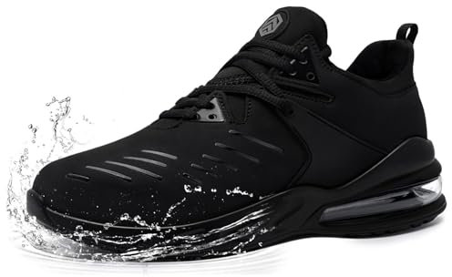 LARNMERN PLUS Sicherheitsschuhe Herren Damen Wasserdicht Arbeitsschuhe S1 Stahlkappenschuhe rutschfest Küche SRC Luftkissen Bequeme (Air Schwarz,47EU)