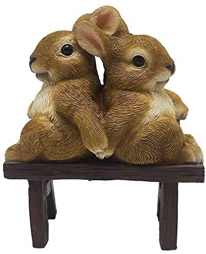 G&H Decor 17 cm süße Kaninchen auf Bank, Gartenstatue, Hasen, Rasendekoration, Figur mit aufwendigen Details, frostbeständige Kaninchenskulptur für drinnen und draußen – Geschenk für Hase und Terrasse