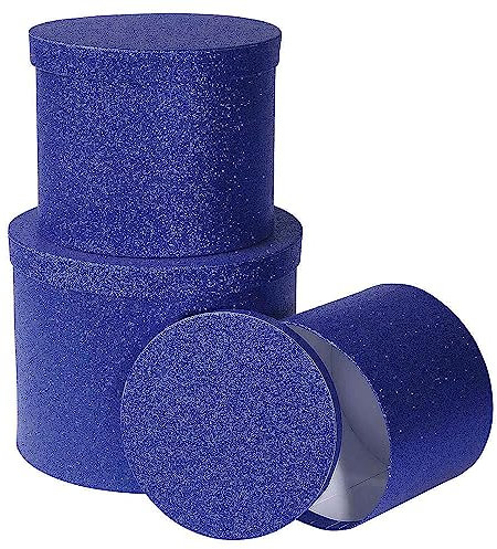 Deco Woerner Rundes Geschenkboxen-Set 3 Stück blau glitzernd von 18 x 12,70 cm bis 25,5 x 19,30 cm (B x H) Geschenkverpackung Aufbewahrung