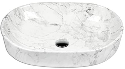 Waschbecken Keramik Marmoroptik Aufsatzwaschbecken Oval 59 x 41 cm Komplettset