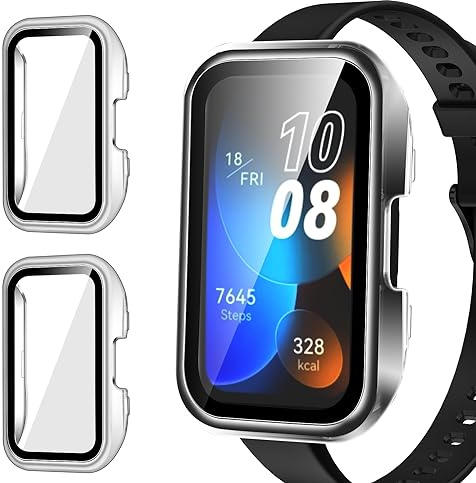 ivoler 2 Piezas Duro PC Funda para Huawei Band 10 / Huawei Band 9 / Huawei Band 8, Protección Completa Anti-arañazos Protector de Pantalla de Cristal Vidrio Templado Carcasa Transparente Delgada Case