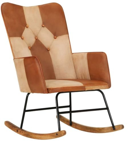 Bussandri Exclusive - Schaukelstuhl Braun Echtleder und Canvas