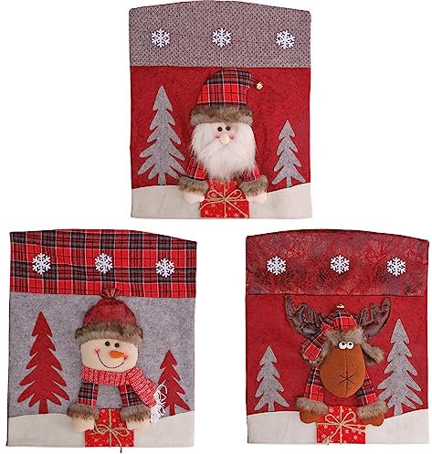 3 Stück Weihnachten Stuhlhussen Weihnachtsdekoration, Esszimmerstuhl Stuhlbezug, Weihnachten Stuhlrückenbezüge, Weihnachtsstuhlhussen Weihnachtsstuhl Rückenabdeckung Für Esstisch Stühle Dekoration