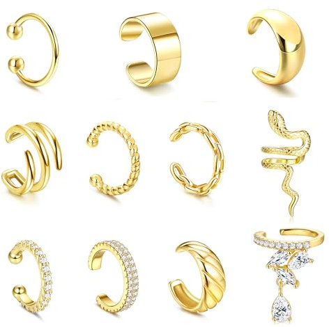 JeryWe 9 pairs Ear cuff for women gold earrings no piereced 18K Gold Plated Ear cuff earrings Gold Ear Cuffs Non Pierced Ear Clips