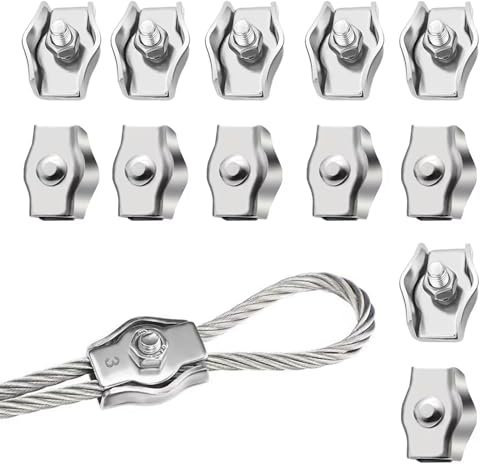 M3, 12 morsetti per fune metallica da 3 mm, in acciaio inox 304, morsetti per fune metallica, per fune di acciaio, tendicinghi, tendicinghi, tenda fissa
