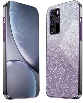 HAOYE Funda para Huawei P40 Pro, Carcasa Silicona TPU Marco Galvanizado, Protector a Prueba de Golpes Case con Brillante Pegatina. Púrpura
