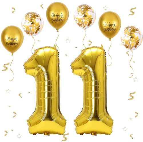 VUCDXOP Gold Luftballon 11, Folienballon Zahl 11 Gold, 40 Zoll Helium Ballon 11, Geburtstagsdeko Folienballon Zahlen 1 & 1, Luftballon 11.Geburtstag Dekor-Set für Geburtstag Party Deko