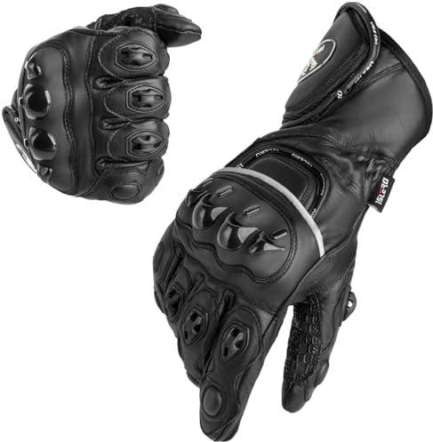 Islero Motorbike Gloves, Breathable Design, Full Finger Protection, Premium Leather Motorcycle Gloves for MTB Riding, Hunting, Climbing, and Outdoor Sports, For Men & Women (Black, S)