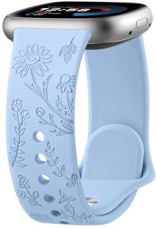 Vancle für Fitbit Versa 4 Armband/Fitbit Versa 3 Armband/Fitbit Sense 2 Armband/Fitbit Sense für Damen Herren, Silikon Armbänder Floral Gravierte Uhrenarmband, Wasserdichtes Sport Ersatzarmband