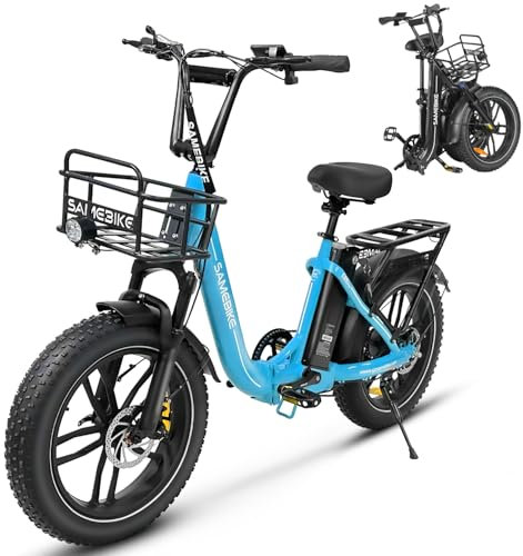 SAMEBIKE E Bike Herren Elektrofahrräder-Ebike mit 36V13Ah Batterie, E Bike 20 * 4.0 Zoll Leuchtende Kante fette Reifen, E-Bike mit Farb LCD-Display, E Bike 250W Motor & 25km/h (Seeblau)