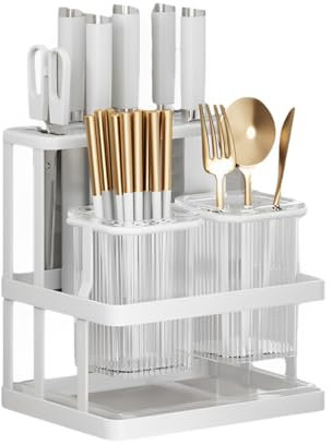Elegant Kitchen Organizer | Multifunctional Knife & Utensil Holder Storage Rack (White Colour)
