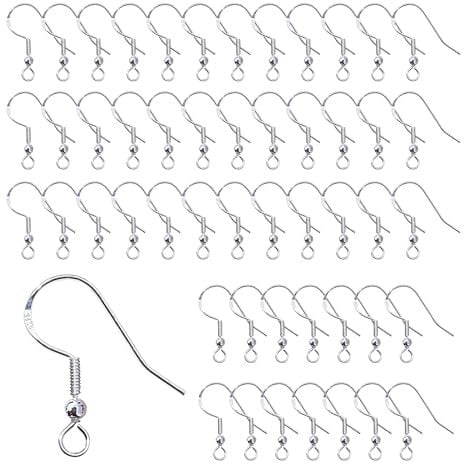 50Pcs 925 Silver Earring Hooks, Hypoallergenic Fish Hook Earring Wires, Jewellery Findings for Jewellery Making DIY