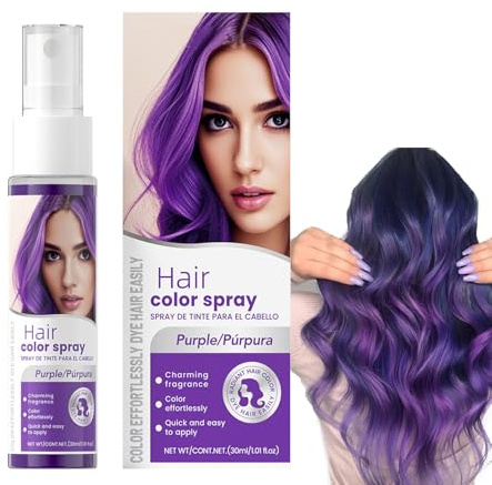 Lila Temporäres Haarspray | Crazy Purple Hair Color, Waschbares Haarspray | Nicht schädliches Haar-Kreidespray | Verrücktes Lila Sofortfarbe, Festival-Party Halloween Make-up | Tierversuchsfrei Vegan