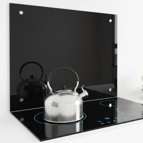 Mucola Küchenrückwand Glas Spritzschutz Sicherheitsglas 70x50 cm Schwarz | 6 mm ESG gehärtet, Alternative zum Fliesenspiegel, schlagfest und temperaturbeständig, pflegeleicht, inkl. Wandhalterung