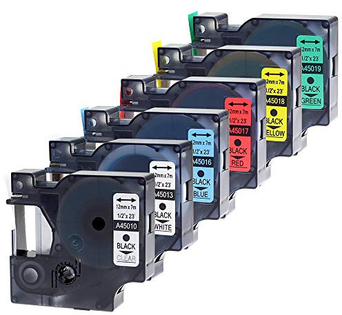 Wonfoucs Ruban Compatible pour Dymo D1 12mm x 7m, pour LabelManager 160 210D 280 420P LW 450, Noir sur Clair/Blanc/Bleu/Rouge/Jaune/Vert