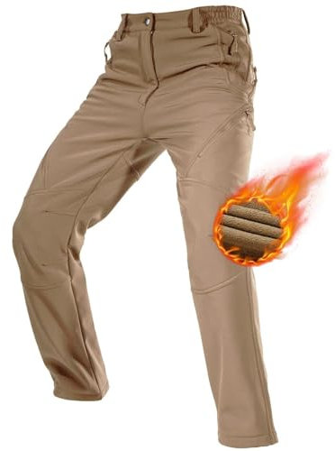 FREE SOLDIER Herren Winter wasserdichte Skihose Jagd Outdoor Hose Winddichte Thermohose Winterhose Softshellhose zum Klettern und Wandern (Braun,48 Lang)