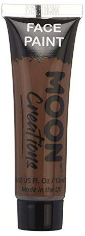 Moon Creations Gesichts- und Körperfarbentuben, gebrauchsfertige Gesichtsfarbe, ohne Flocken, tierversuchsfrei, Gesichtsfarbe, Kostüme, Feste, Halloween für Kinder, Erwachsene (Braun, 12 ml)