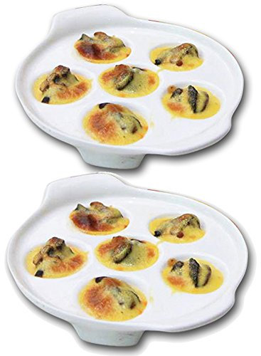 TAMUME 6 Trous Plat d'Escargot en Céramique et Porcelaine Blanche Plaque d'Escargot avec Poignée Facile à Tenir (2 pc)