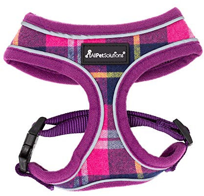 All Pet Solutions All Pet Solutions Dog Puppy Harness Soft Adjustable Reflective Comfortable Vest (Small, Purple Tartan), S