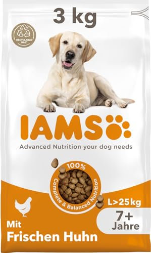 IAMS Senior Hundefutter trocken mit Huhn - Trockenfutter für ältere Hunde ab 7 Jahre, geeignet für große Hunde, 3 kg