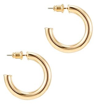 PAVOI 14K Yellow Gold Plated Lightweight Chunky Open Hoops | Gold Hoop Earrings for Women | 30mm Thick Infinity Gold Hoops Women Earrings