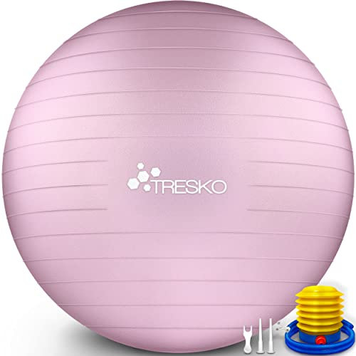 TRESKO Gymnastikball mit GRATIS Übungsposter inkl. Luftpumpe - Yogaball BPA-Frei | Sitzball Büro | Anti-Burst | 300 kg,Princess-Rosa,65cm (für Körpergröße 155 - 175cm)