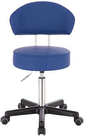 1stuff® Profi Rollhocker XL mit Rückenlehne - große Sitzfläche - Sitzhöhe verstellbar bis über 70 cm - Arbeitshocker Studiohocker Drehhocker Küchenhocker Kosmetikhocker Bürostuhl - blau