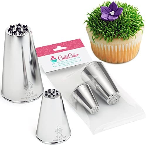 CukkiCakes 2er Set Profi Spritztüllen gras (133 und 234) zum Dekorieren von Torten and Cupcakes (Grastüllen)- Tüllen kompatibel mit Spritzbeutel/Spritzsack - Made in Korea