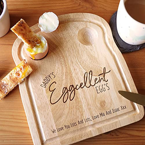 eBuyGB Personalised Breakfast Board, Daddy's Eggcellent Egg's, Egg & Soldiers Dippy, Toast Shaped Serving Board, Dippy Eggs and Toast, Easter, Father's Day, Birthday Gift for Dad